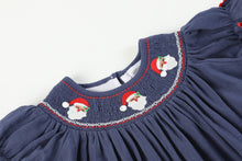 Load image into Gallery viewer, Navy Blue Santa Smocked Bishop Dress