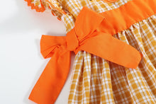 Load image into Gallery viewer, Orange Gingham Ruffle Pumpkin Bow Dress