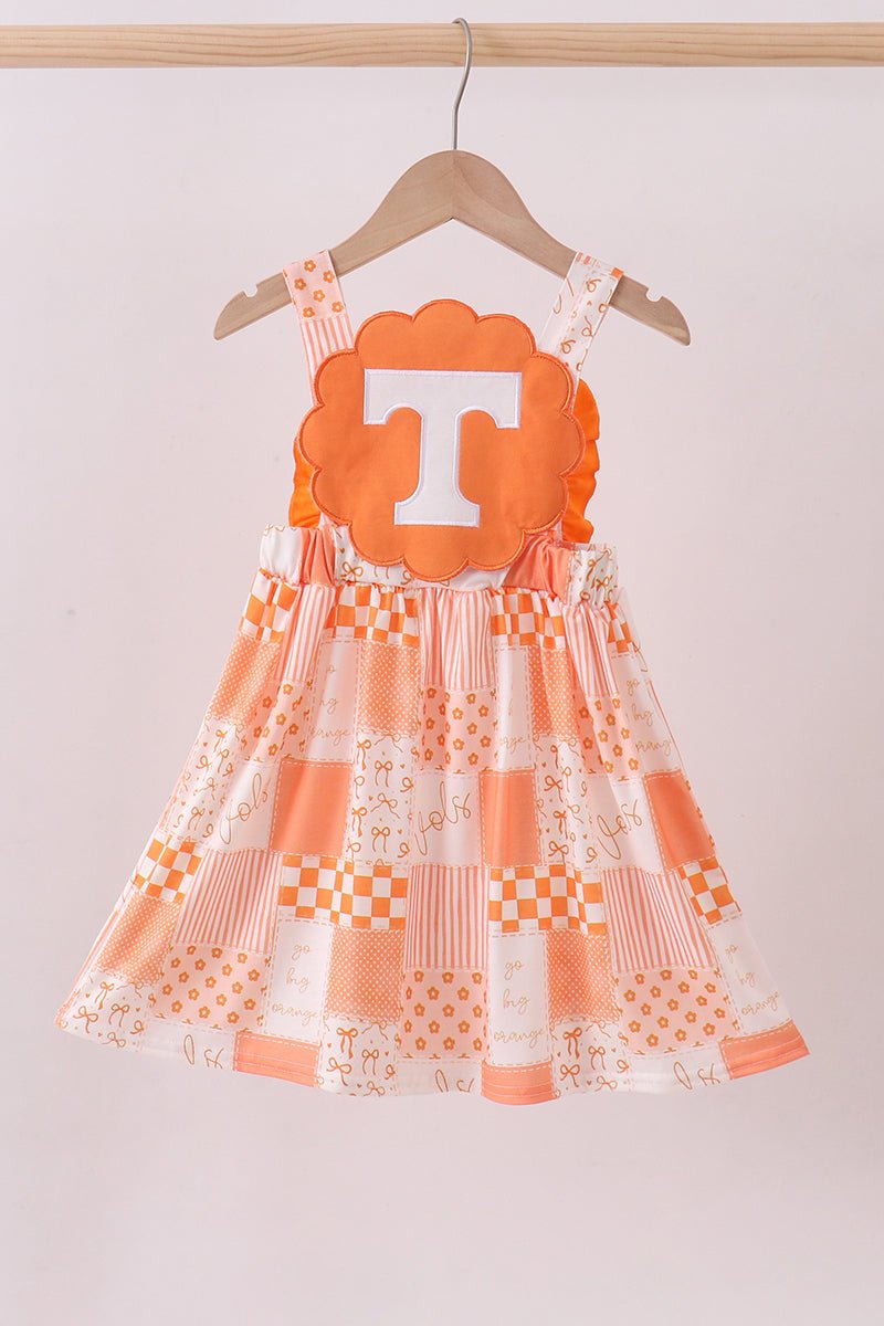 Orange Tennessee applique patchwork ruffle dress - Abbies Place