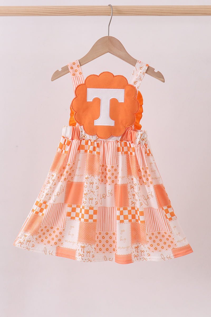 Orange Tennessee applique patchwork ruffle dress - Abbies Place