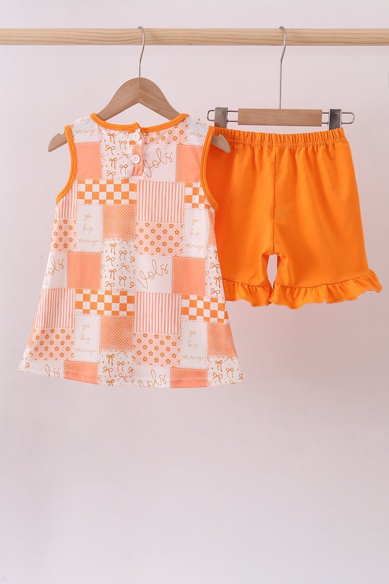 Orange Tennessee patchwork ruffle shorts set - Abbies Place