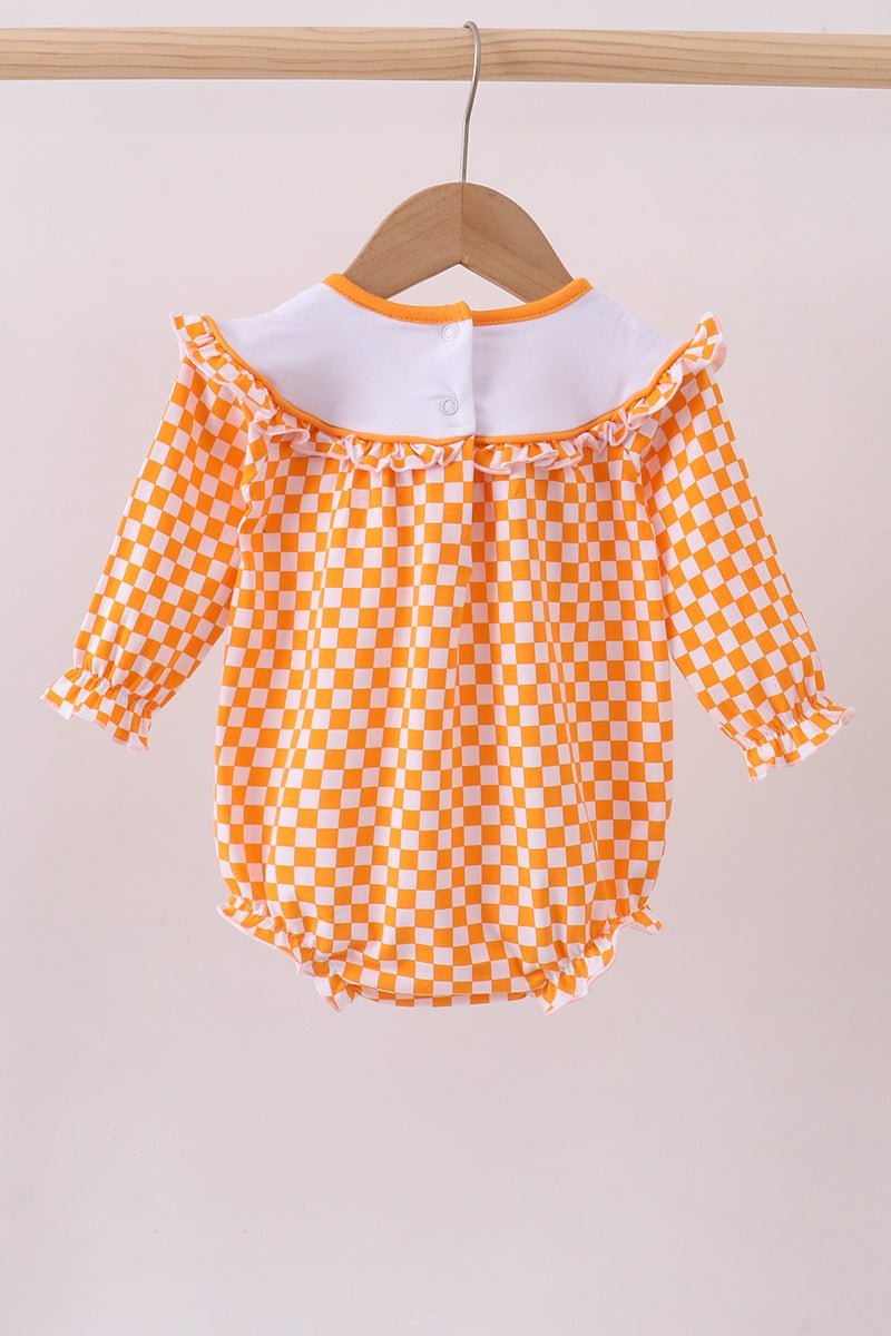 Orange Tennessee puppy bow embroidery checkered bubble - Abbies Place