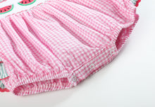Load image into Gallery viewer, Pink and Green Watermelon Smocked Bubble Ruffle Romper