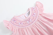 Load image into Gallery viewer, Pink and White Bows Smocked Bishop Dress