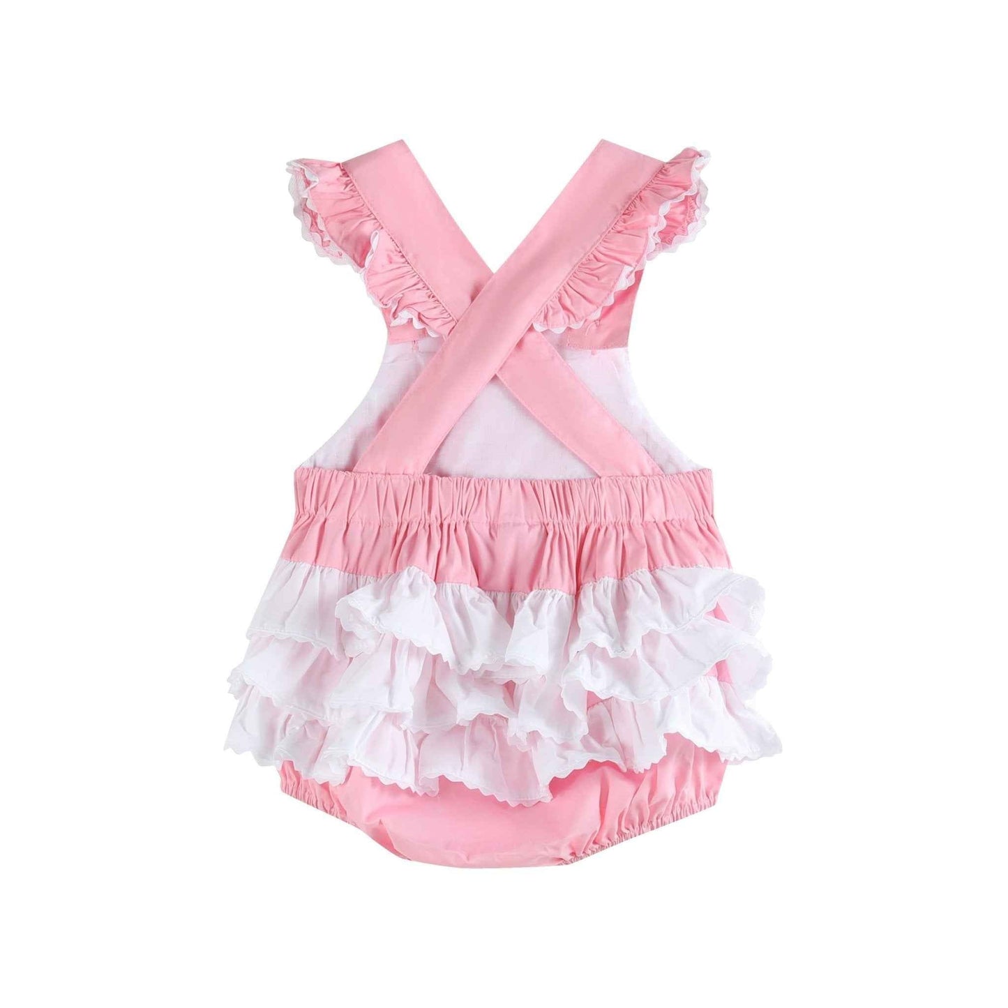 Pink and White Flower Smocked Ruffle Romper - Abbies Place