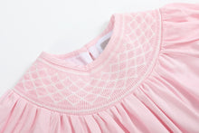 Load image into Gallery viewer, Pink and White Smocked Bubble Romper