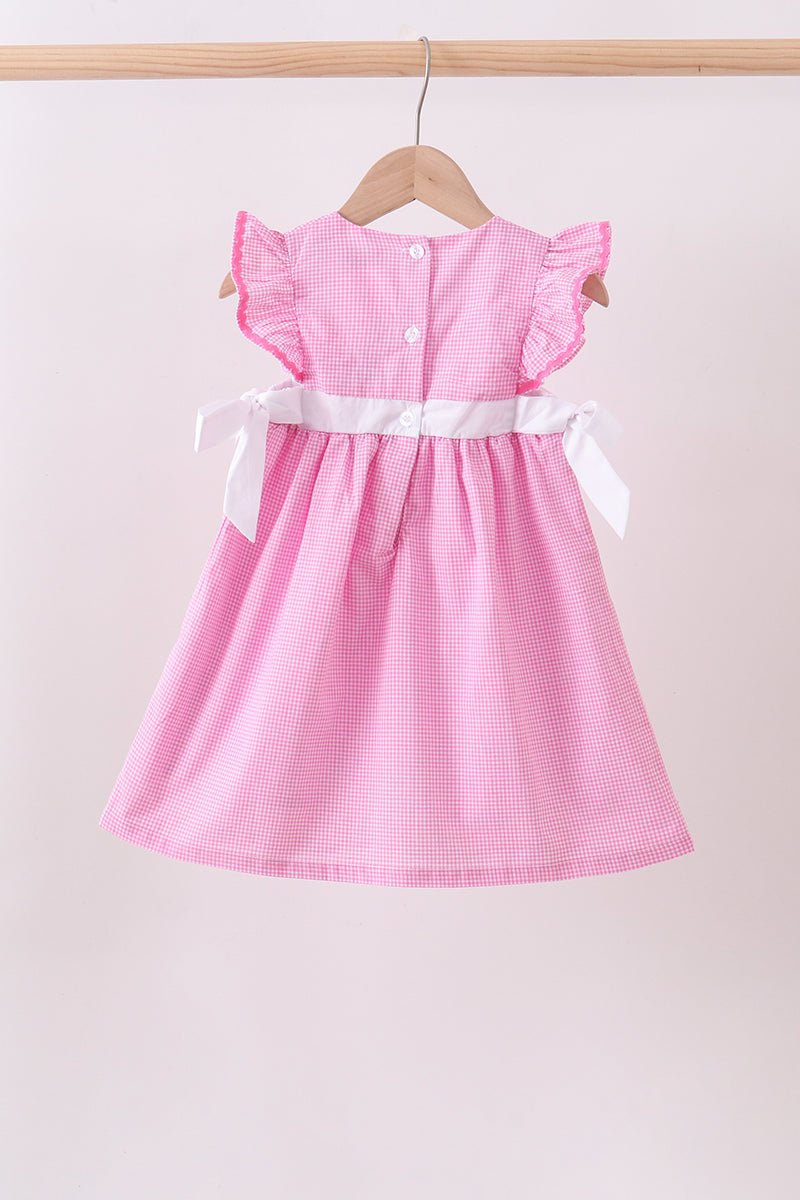 Pink bow gingham ruffle dress - Abbies Place