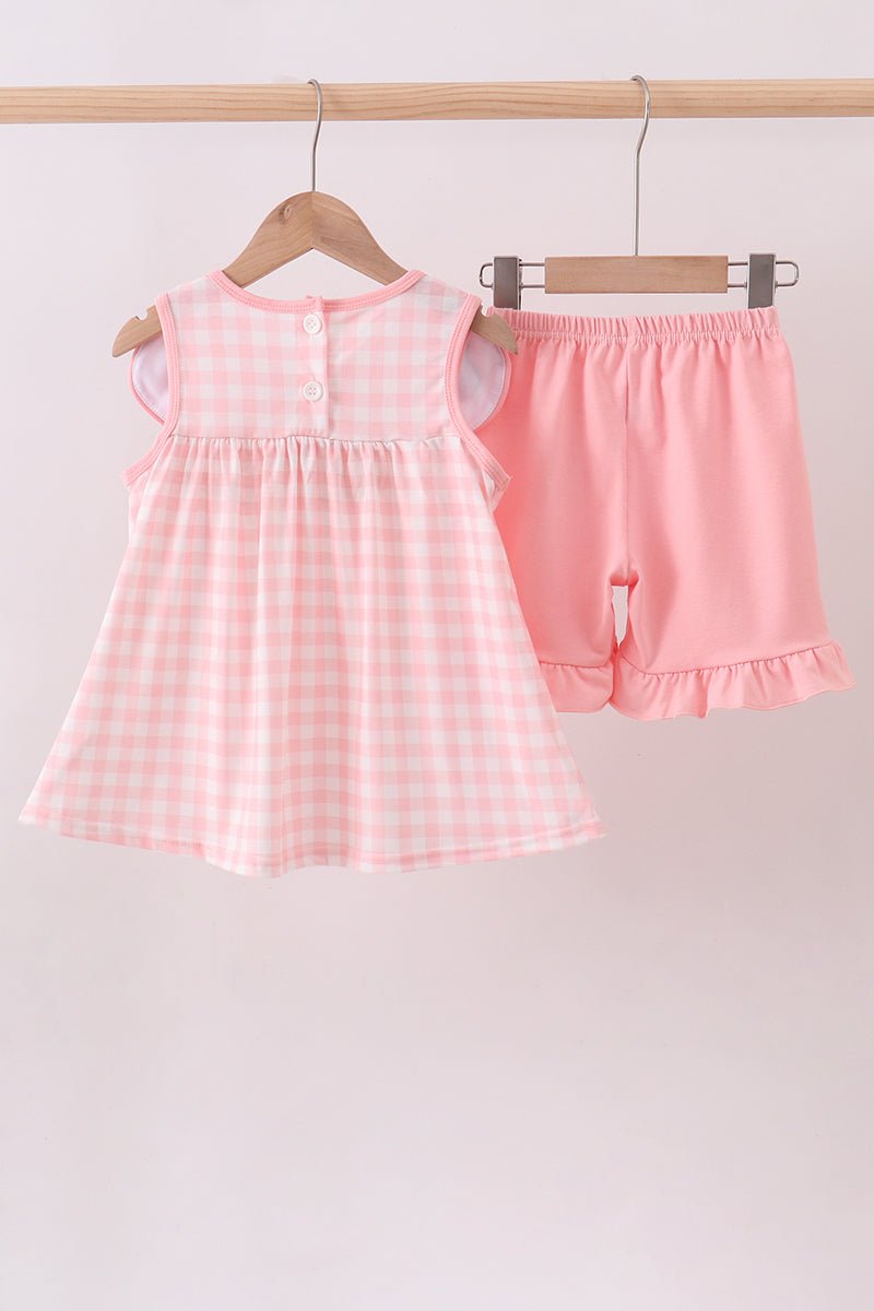 Pink character embroidery gingham bubble - Abbies Place