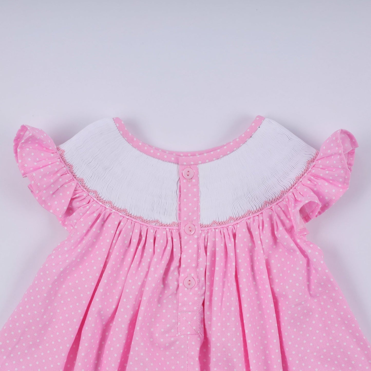Pink character hand smocked dot ruffle pants set - Abbies Place