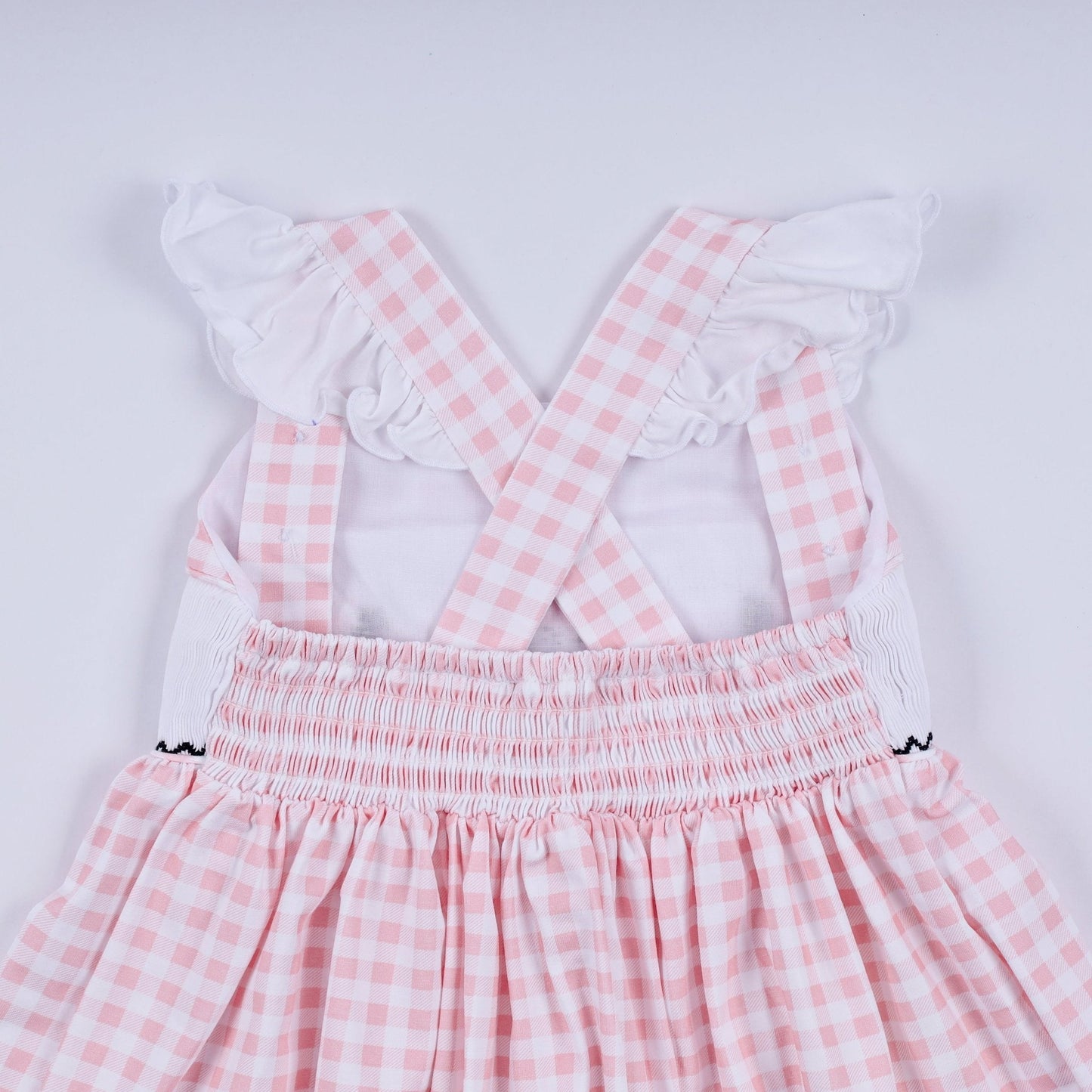 Pink character hand smocked gingham ruffle dress - Abbies Place