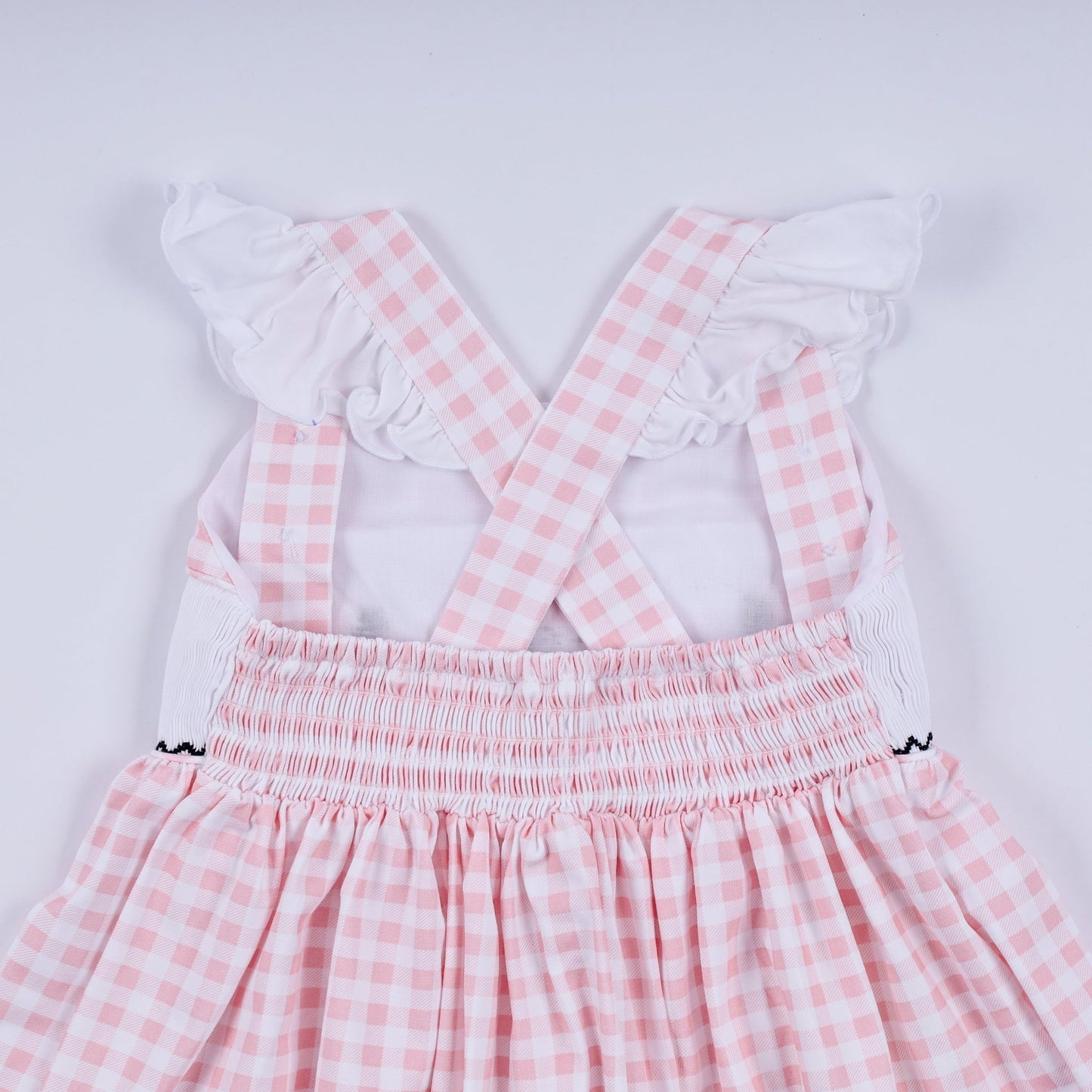 Pink character hand smocked gingham ruffle dress - Abbies Place