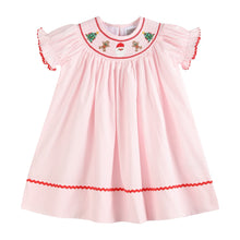 Load image into Gallery viewer, Pink Christmas Smocked Bishop Dress