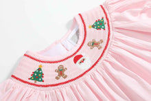 Load image into Gallery viewer, Pink Christmas Smocked Bishop Dress