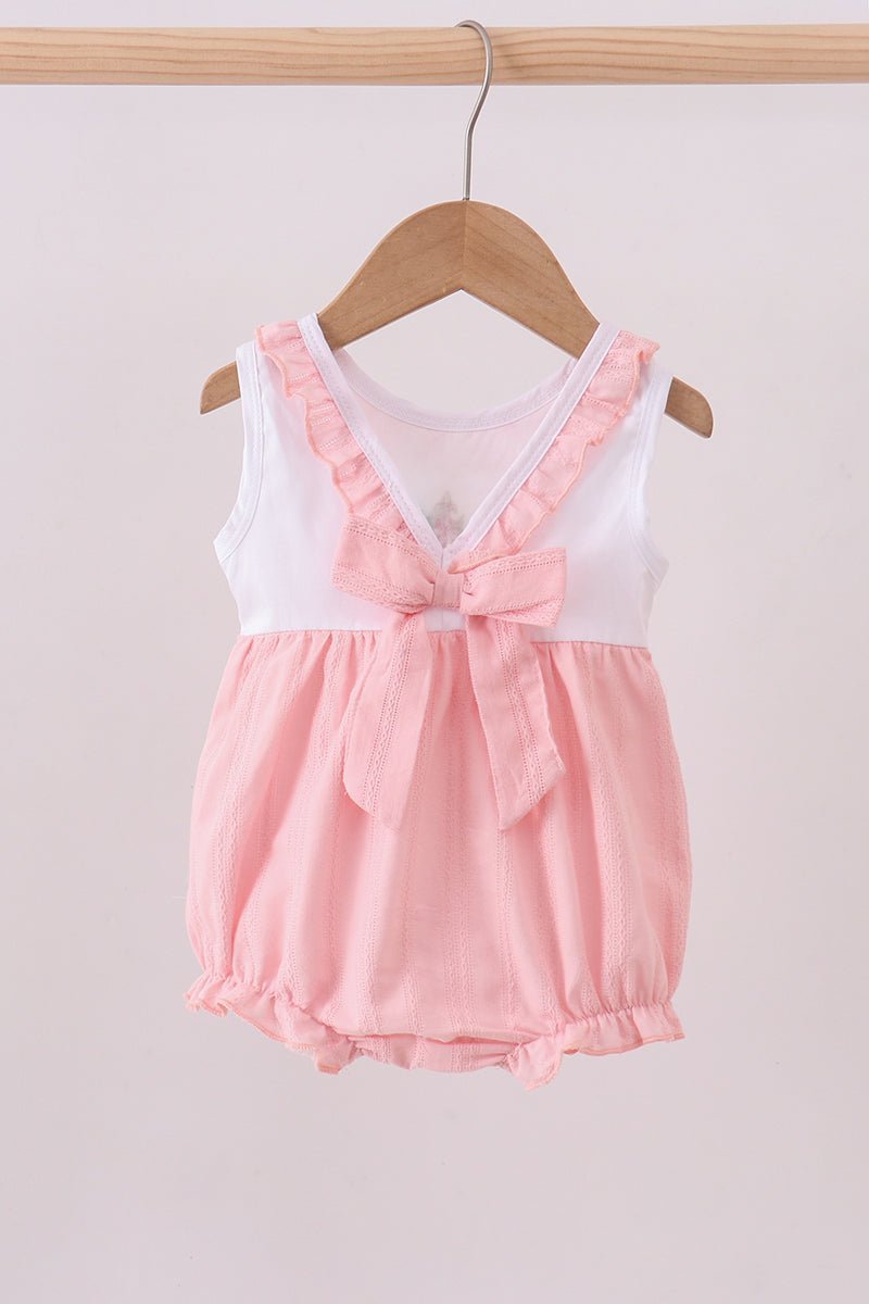 Pink cross jacquard embroidery ruffle bubble - Abbies Place
