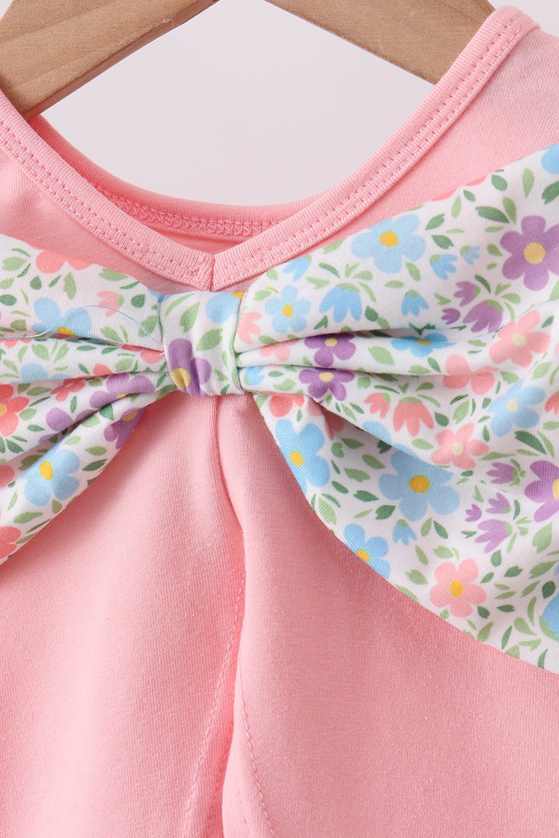Pink floral cross embroidery ruffle bloomer set - Abbies Place