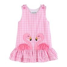 Load image into Gallery viewer, Pink Gingham Flamingo Tulle Ruffle Dress