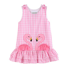 Load image into Gallery viewer, Pink Gingham Flamingo Tulle Ruffle Dress