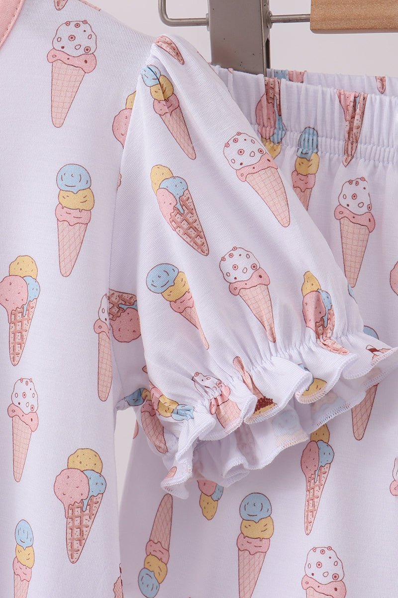 Pink ice cream print bamboo ruffle pajama set - Abbies Place
