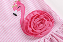 Load image into Gallery viewer, Pink Seersucker Flamingo Ruffle Dress