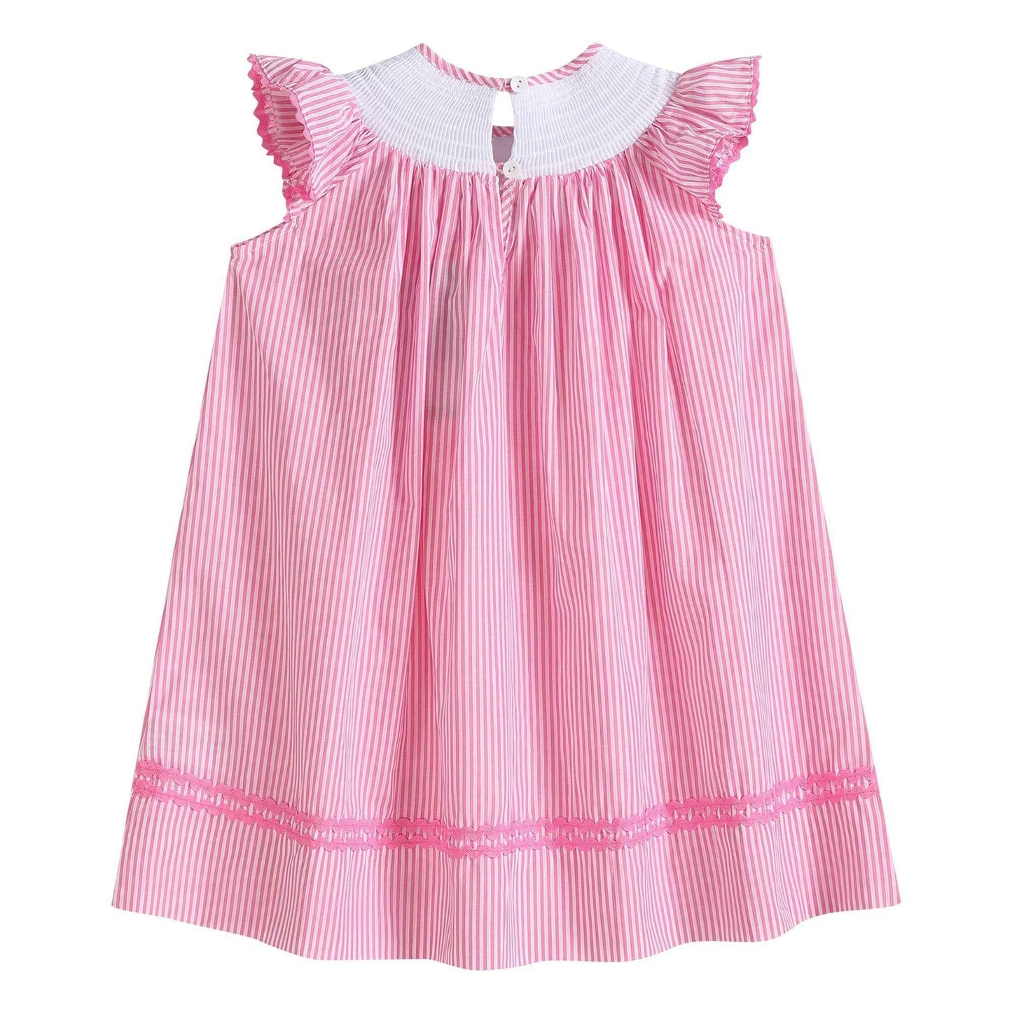 Pink Striped Flamingo Smocked Bishop Dress - Abbies Place