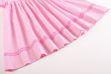 Load image into Gallery viewer, Pink Striped Flamingo Smocked Bishop Dress