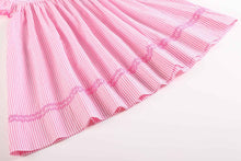 Load image into Gallery viewer, Pink Striped Flamingo Smocked Bishop Dress