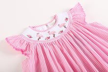 Load image into Gallery viewer, Pink Striped Flamingo Smocked Bishop Dress