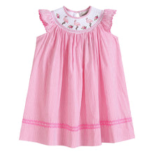 Load image into Gallery viewer, Pink Striped Flamingo Smocked Bishop Dress