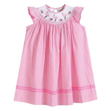 Load image into Gallery viewer, Pink Striped Flamingo Smocked Bishop Dress