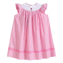 Load image into Gallery viewer, Pink Striped Flamingo Smocked Bishop Dress