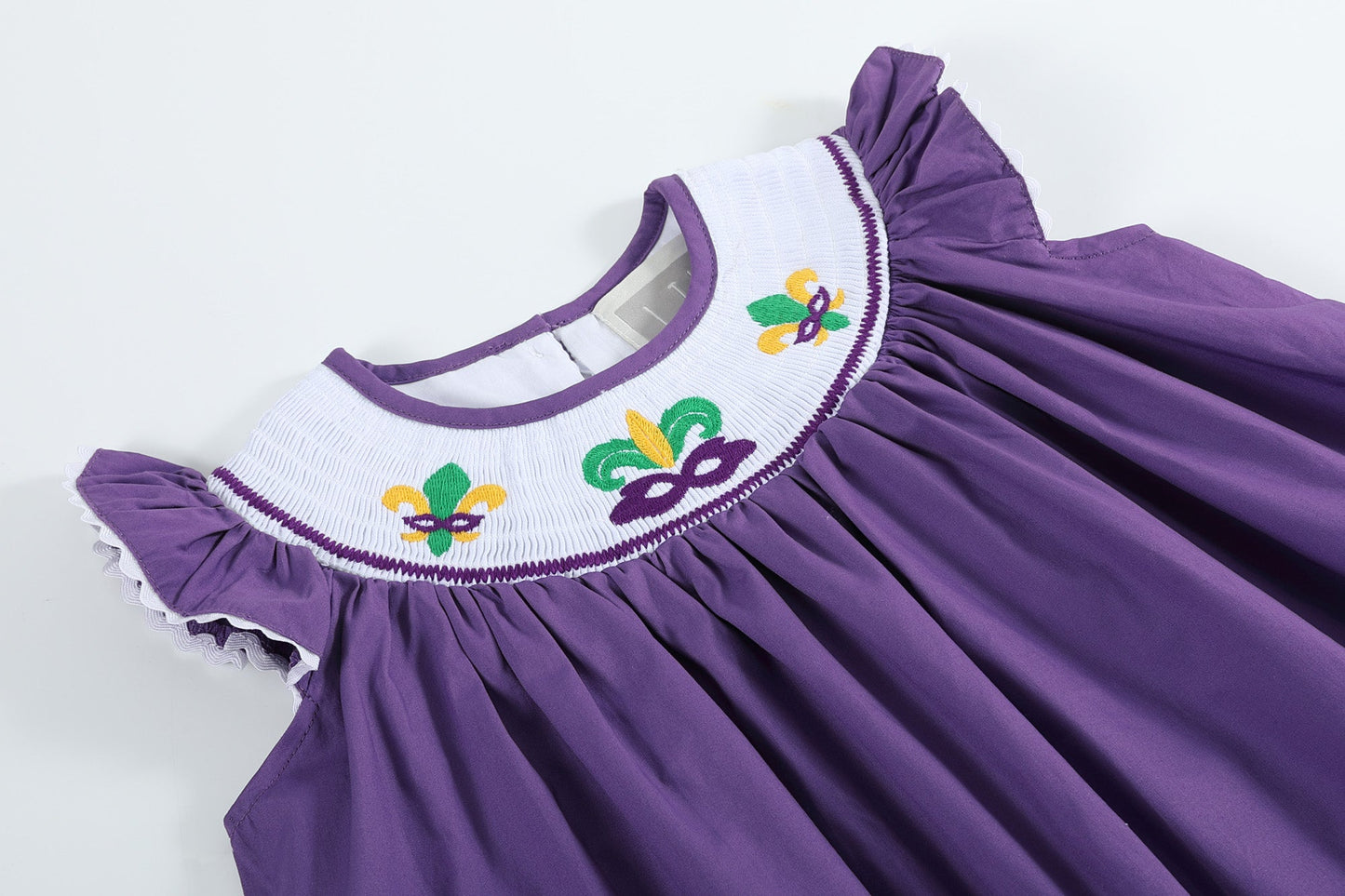 Purple and Gingham Mardi Gras Smocked Bishop Dress - Abbies Place