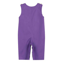 Load image into Gallery viewer, Purple and Gold Football Smocked Overalls