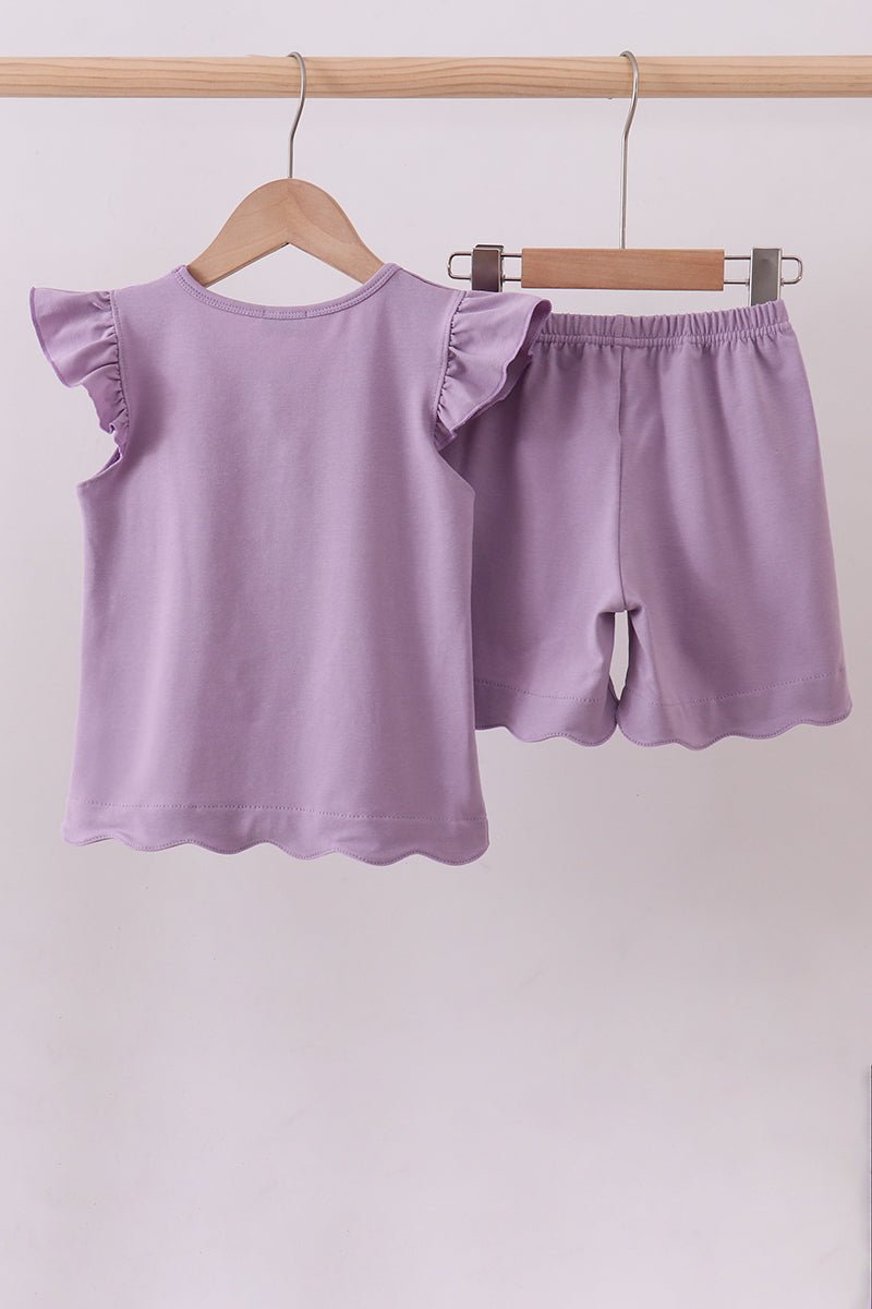 Purple bunny applique ruffle shorts set - Abbies Place