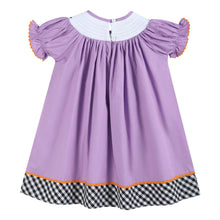 Load image into Gallery viewer, Purple Halloween Smocked Bishop Dress