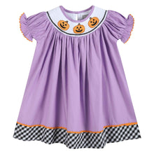 Load image into Gallery viewer, Purple Halloween Smocked Bishop Dress