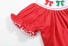 Load image into Gallery viewer, Red Christmas Bows Smocked Bishop Dress