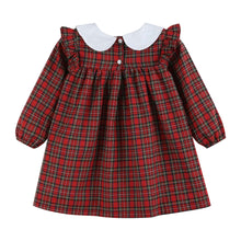 Load image into Gallery viewer, Red Christmas Plaid Colllared Ruffle Dress