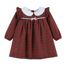 Load image into Gallery viewer, Red Christmas Plaid Colllared Ruffle Dress