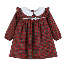 Load image into Gallery viewer, Red Christmas Plaid Colllared Ruffle Dress