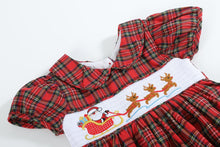 Load image into Gallery viewer, Red Christmas Plaid Santa Sleigh Smocked Dress