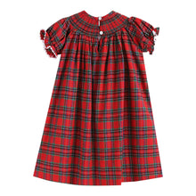 Load image into Gallery viewer, Red Christmas Plaid Smocked Bishop Dress