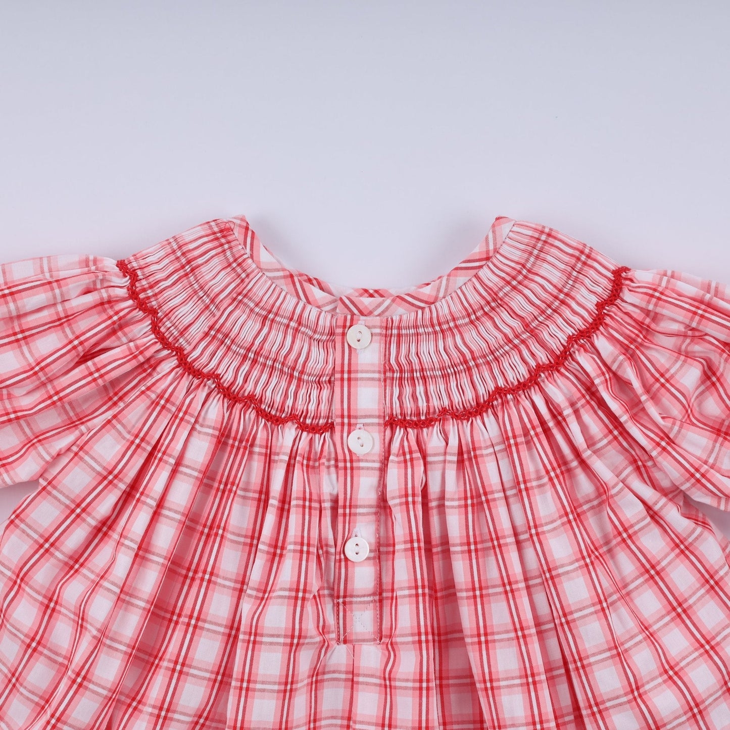 Red christmas santa claus hand smocked plaid bloomer set - Abbies Place