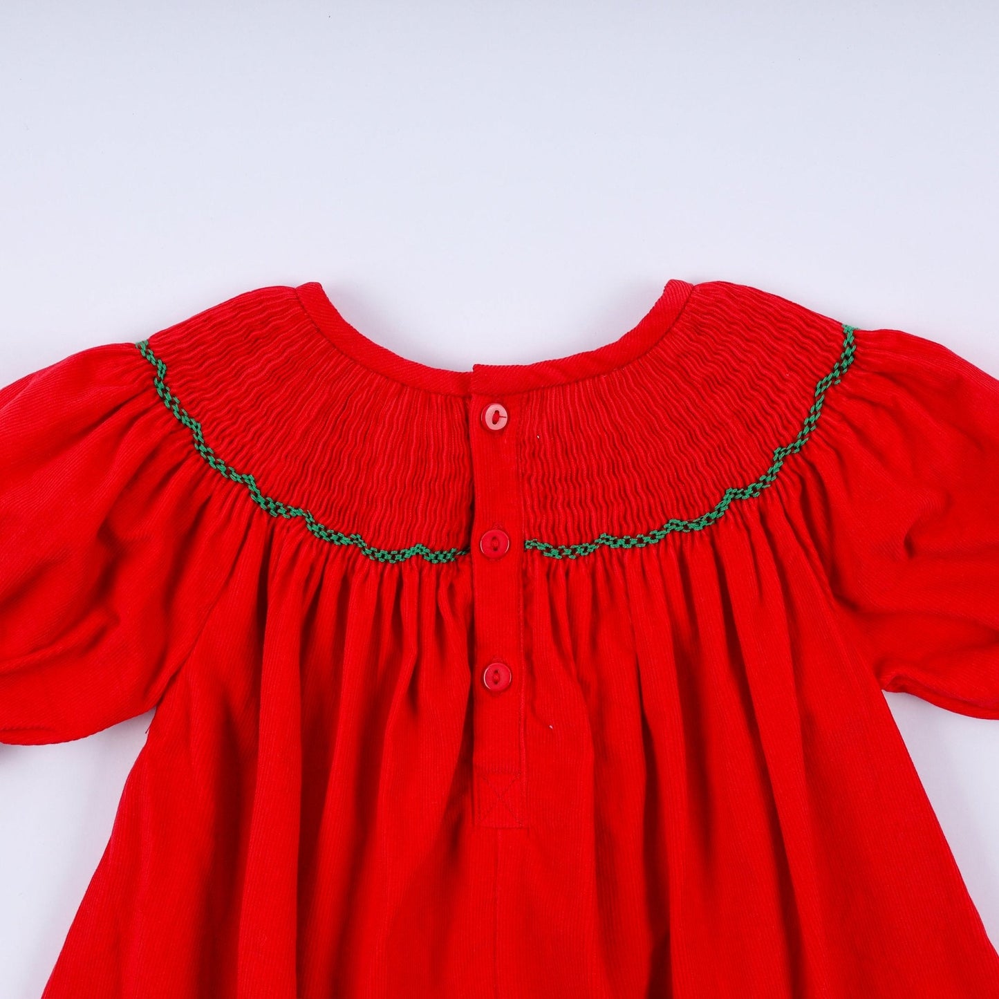 Red christmas tree hand smocked dress - Abbies Place