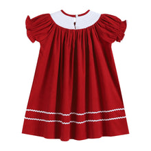 Load image into Gallery viewer, Red Corduroy Christmas Nativity Smocked Bishop Dress