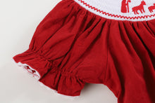 Load image into Gallery viewer, Red Corduroy Christmas Nativity Smocked Bishop Dress