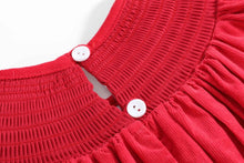 Load image into Gallery viewer, Red Corduroy Mistletoe Smocked Bishop Dress