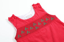 Load image into Gallery viewer, Red Corduroy Mistletoe Smocked Overalls