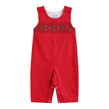 Load image into Gallery viewer, Red Corduroy Mistletoe Smocked Overalls