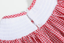Load image into Gallery viewer, Red Gingham Apple Smocked Bishop Dress