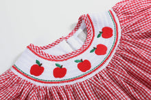 Load image into Gallery viewer, Red Gingham Apple Smocked Bishop Dress